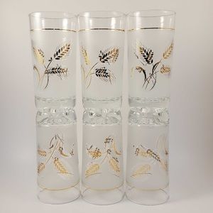 Vintage Italian Glasses Gold Wheat Motif Set of 6